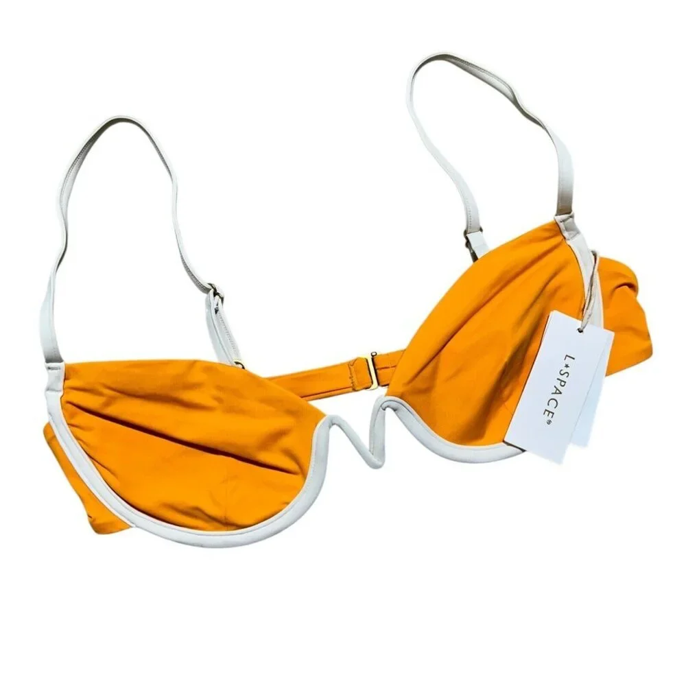 L*Space Womens Size XL Nico Bikini Top Mango Cream‎ Orange White Underwire NEW